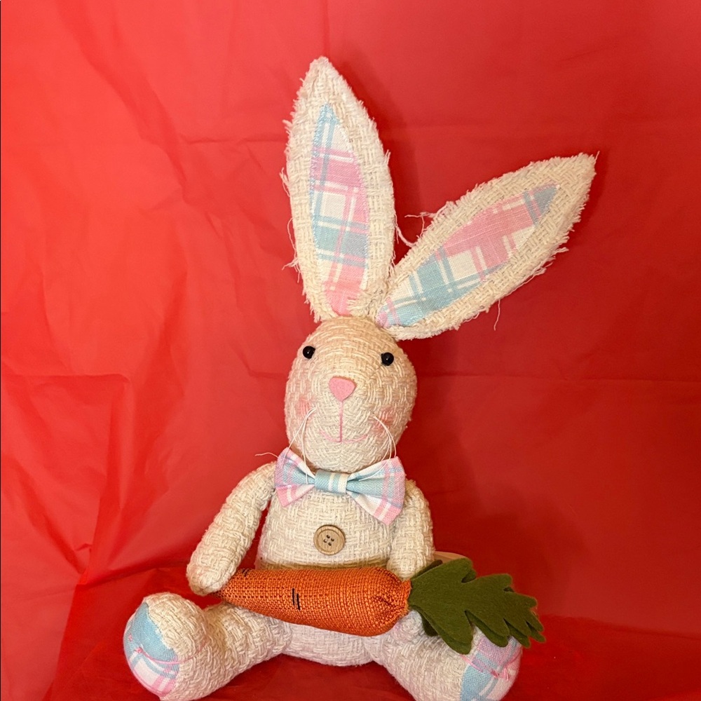 Plaid-Eared Bunny Plush with Carrot